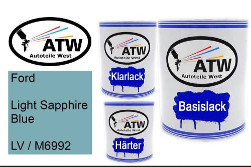 Ford, Light Sapphire Blue, LV / M6992: 1L Lackdose + 1L Klarlack + 500ml Härter - Set, von ATW Autoteile West.